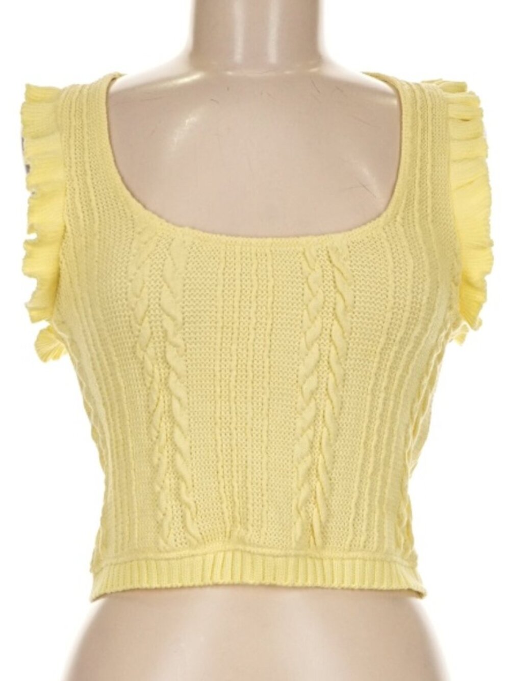 ZARA RUFFLE FLUTTER SLEEVELESS CROPPED YELLOW TOP SIZE MEDIUM